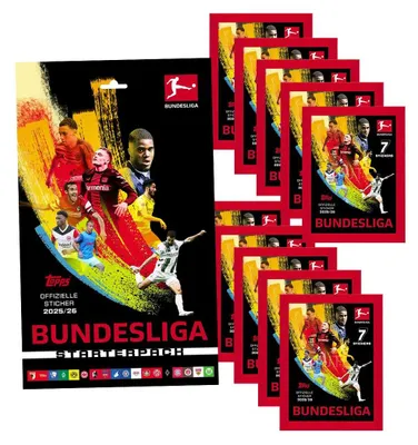Zdjęcie produktu dla Naklejki kolekcjonerskie Topps Bundesliga 2025/2026 – 1 zestaw startowy + 10 torebek