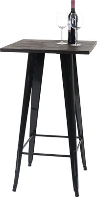 Produktbild von Barový stůl HWC-A73 včetně dřevěné desky, bistro stůl barový stůl, kovový průmyslový design 107x60x60cm černý