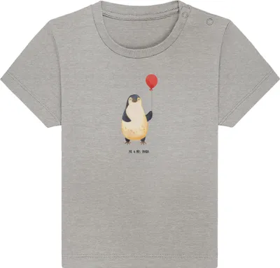 Produktbild von Mr. & Mrs. Panda  T-Shirt Pinguin Luftballon 6. - 12. Monat - Heather Grey - Geschenk, Babyshirt, Baby, Geschenkidee, Kurzarmshirt, Jahrmarkt, Kirmes, Baumwollshirt