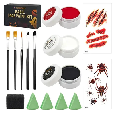 Produktbild von Gesichtsfarbe Set Schwarz Weiß Rot mit Pinseln und Schwämmen