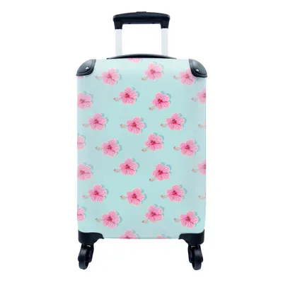Produktbild von MuchoWow® Koffer Handgepäck Trolley Rollkoffer Kleine Reisekoffer mit 4 Rollen - Sommerlich - Blumen - Rosa - Blau - Cabin Size < 55x40x23 cm & 55x40x20 cm - Fotokoffer - Kabinenkoffer - Boardgepäck - Reise-Box - Reisekoffer - Reisegepäck - Koffer mit Bild - Trolley für Kinder