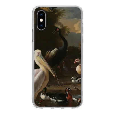 Produktbild von MuchoWow® Handyhülle Schutzhülle Hülle für iPhone X Ein Pelikan und andere Vögel in der Nähe eines Wasserbeckens - Gemälde von Melchior d'Hondecoeter Silikon Softcase Handy Hülle - Handyhülle