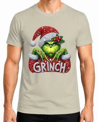 Produktbild von Grinch Weihnachten Strass Glitzer Optik Ugly Christmas Sweater Herren T-Shirt, Natur, M