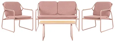 Produktbild von BELIANI 4-Sitzer Lounge Set Braun Stahl 4-Teilig Modern 2-Sitzer Sofa 2 Sessel u. Couchtisch Kissen Outdoor Terrasse Gartenset Gartenmöbel Set