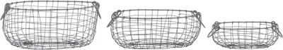 Image de Set de 3 paniers ovales en fils de fer - Gris - L 39,4 cm