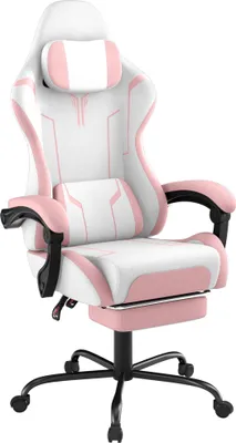 Zdjęcie produktu dla Krzesło biurowe LZQ Krzesło do gier, fotel do gier Ergonomiczne krzesło do gier z podnóżkiem, zagłówkiem i poduszką lędźwiową, wyściełane krzesło do gier, różowe