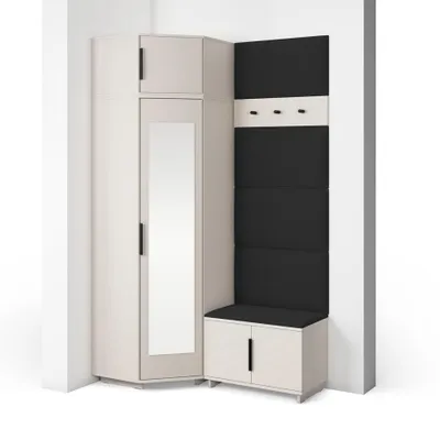 Produktbild von Garderoben-Set Napoli Version 18: Eckschrank mit Polsterpaneelen, Schuhschrank Flur und Eingangsbereich (Cashmere/Trinity 16)