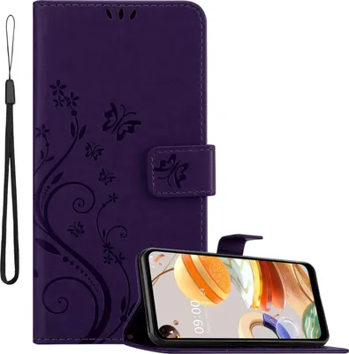 Produktbild von Cadorabo Hülle für LG K61 in FLORAL DUNKEL LILA Schutzhülle im Blumen Design mit Magnetverschluss, Standfunktion und Kartenfächern Flip Case Flower Cover Etui Handy Klapp Hülle Book Tasche