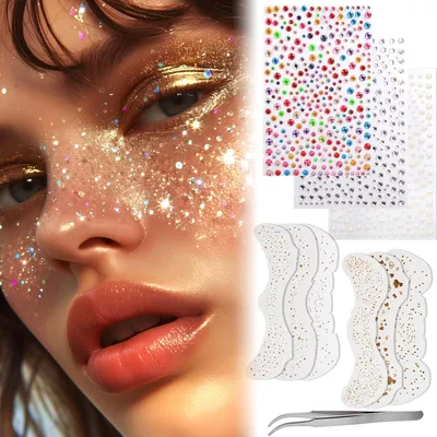 Produktbild von Famanu Glitter Gesichtstattoos 12 Stück - Wasserfeste Glittersticker für Frauen