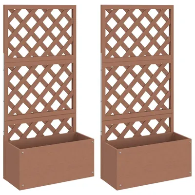 Image de Bacs à fleurs avec treillis 2 pcs. Marron 65x33x135 cm WPC