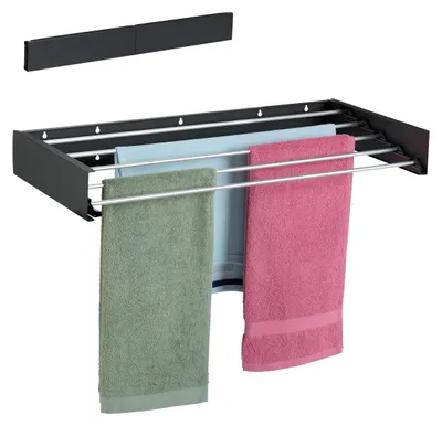 Productafbeelding van Opklapbaar wandrek voor het drogen van was, ruimtebesparende wasrek voor binnen en buiten, zwart, 15x80x40 cm