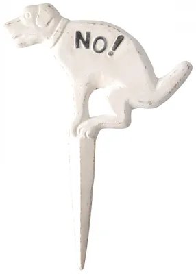 Produktbild von Hundeschild „No!“ aus Gusseisen – Antik weißes Gartenschild zum Einstecken