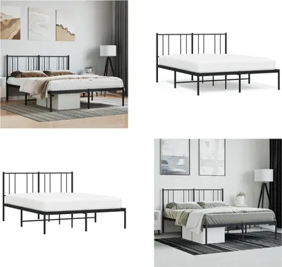 Produktbild von vidaXL Bettgestell mit Kopfteil Metall Schwarz 120x190 cm - Bettgestell - Bettgestelle - Bettrahmen - Bett