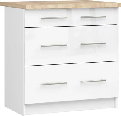 Image de Meuble de cuisine à tiroirs 80 cm VERMINA - blanc / blanc brillant