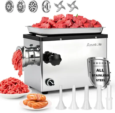 Immagine prodotto di Macchina per macinare la carne elettrica - Tritacarne, macinino per carne, macchina per insaccare - Motore da 1100 W
