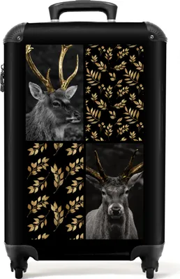 Produktbild von NoBoringSuitcases.com® Koffer Handgepäck Trolley Rollkoffer Kleine Reisekoffer mit 4 Rollen - Tiere - Gold - Collage - Blätter - Luxus - Cabin Size < 55x40x23 cm & 55x40x20 cm - Fotokoffer - Kabinenkoffer - BoardgepäckHandgepäck Koffer 55x35x20 cm, 36L,