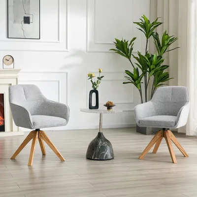 Productafbeelding van Eetkamerstoelen, set van 2, 360° draaibaar, massief houten poten, gestoffeerde zitting, ergonomisch ontwerp (grijs)