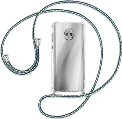 Produktbild von Handykette Backcover-Schutzhülle mit Band (Metall silberfarben) für Motorola Moto G6 - grün/blau/weiß