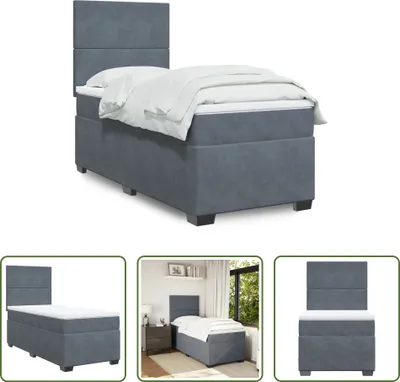 Produktbild von The Living Store Boxspringbett mit Matratze Dunkelgrau 80x200 cm Samt