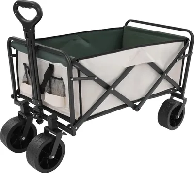 Image de Chariot pliable pour enfants - Chariot de manutention - Grande capacité - Construction robuste - Pour une utilisation en extérieur - Convient aux enfants de 7 à 12 ans - 89,5 x 51 cm - Couleur kaki