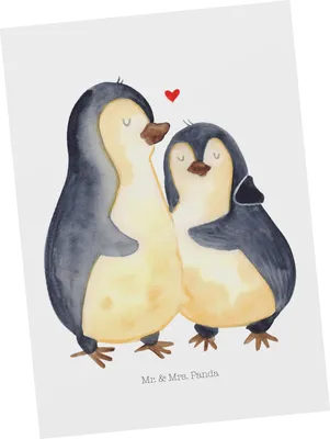 Produktbild von Mr. & Mrs. Panda einzelkarte Pinguin umarmen - Weiß - Geschenk, Grußkarte, Postkarte, Kunstkarten, Umarmung Verliebt, Hochzeit, Liebe, bildkarte, Hochzeitsgeschenk