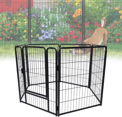Produktbild von Sessamen-LP Puppy run ohrádka pre psov s 1 dverami 6-dielna 65x80cm čierna kovová sieť Vnútorná a vonkajšia klietka pre králiky, mačky, šteňatá