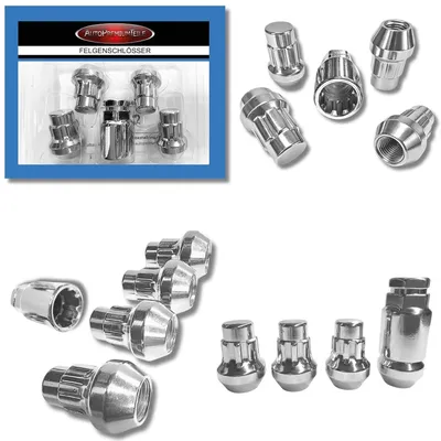 Produktbild von Felgenschloss M14x1,5 Kegelbund 60° kompatibel mit Chrysler Dodge Ford Jeep Opel SsangYong silberne Felgenschlösser Set