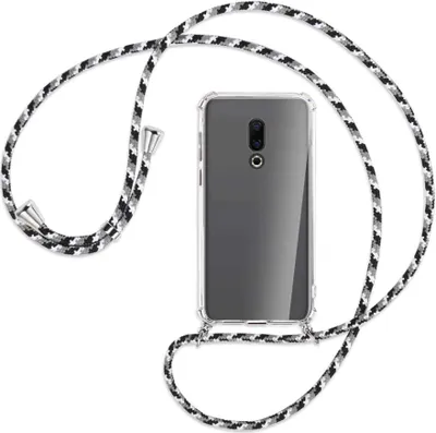 Produktbild von Handykette Backcover-Schutzhülle mit Band (Metall silberfarben) für Meizu 16 (M882Q) - schwarz/grau/weiß