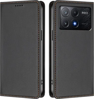 Obrázek produktu pro Kožené pouzdro pro Xiaomi Poco X6 Pro, magnetické flipové pouzdro zPolyuretankůže se stojánkem Černá