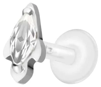 Produktbild von Ohrpiercing, Nasenpiercing PTFE Labret mit Innengewinde + Titan-Aufsatz KRISTALLRAKETE Silber Stablänge: 5mm | Stabstärke: 1,2mm