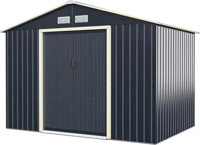 Image de Abri de jardin métallique - Abri de jardin - 277 × 191 × 202 cm - Verrouillable - 4 ouvertures d'aération - Porte coulissante - Étanche - Gris