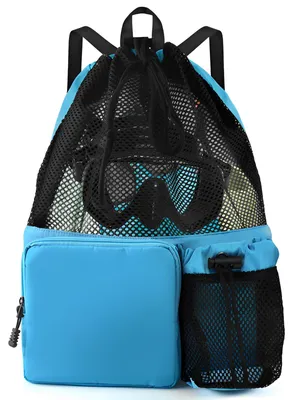 Produktbild von Schwimmbeutel aus Netzgewebe mit Kordelzug, 30 Liter Wassersportrucksack mit Nass-/Trockenfach, multifunktionale Sporttasche für Kinder und Erwachsene, zum Schwimmen, Surfen, für den Strand und auf Reisen