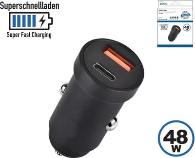 Produktbild von DINIC 48W KFZ USB C + A, schwarz Autoladegerät