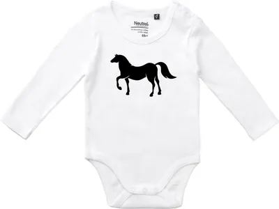Produktbild von Huuraa Baby Body Pferd Silhouette 68 White  Baumwolle Fairtrade Langarmbody Geschenkidee