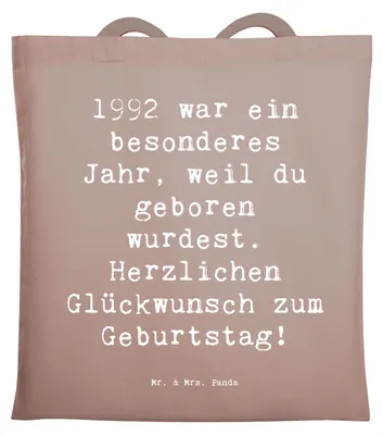 Produktbild von Mr. & Mrs. Panda Uni Tasche Spruch 1992 Geburtstag - Braun Pastell - Geschenk, Shopping, personalisierte Geschenke, Schultasche, Erinnerungen, Tote Bag, Happy Birthday
