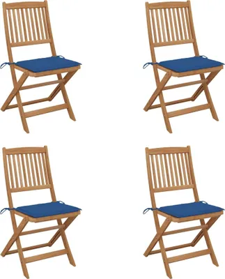 Produktbild von HOMMIE© Outdoor-Stuhl ,Klappbare 4er Set Gartenstühle mit Kissen Massivholz Akazie Relaxsessel Armlehnstuhl & schlichten Design