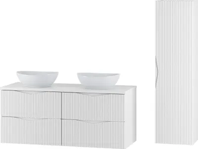 Produktbild von Badmöbel-Set 2-teilig mit 120 cm Waschtisch in weiß mit gerillter Front - CALURI-140