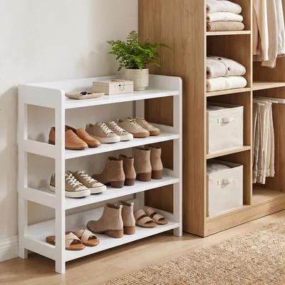 Produktbild von VASAGLE Schuhregal 4 Ebenen Schmales Standregal mit Ablage Platzsparend 63 x 30 x 66 cm Weiß