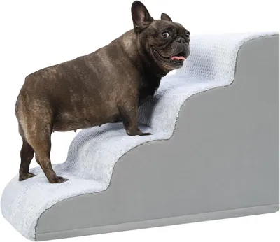 Produktbild von Hundetreppe 4 Stufen, 50 cm hoch, für Bett, Antirutsch, waschbarer Bezug, grau, 40 x 72 x 50 cm