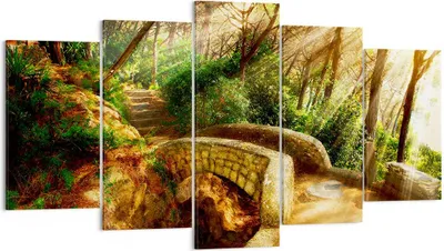 Produktbild von Bild auf Leinwand - Leinwandbild - Pfad Steinbrücke Wald Herbst - 160x85cm - Wand Bild - Wanddeko - Leinwanddruck - Bilder - Kunstdruck - Wanddekoration - Leinwand bilder - Wandkunst - EA160x85-2800