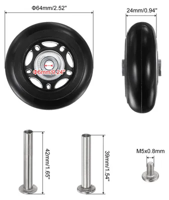 Produktbild von 2 Stš¹ck Kofferrollen Ersatzrollen 64x24mm PolyurethanLagerrollen fš¹r Trolleytaschen, Titan Koffer und Suitcase