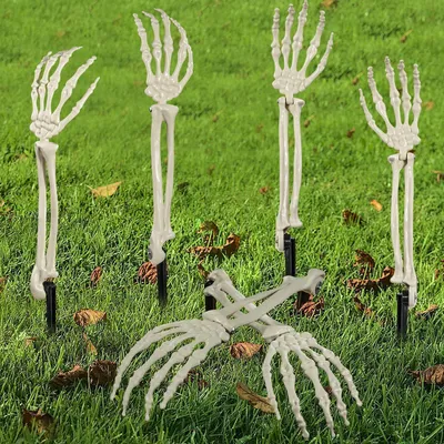 Productafbeelding van Skelet, paal, zombie, geest, arm, handen, kunststof, voor de tuin, set van 3