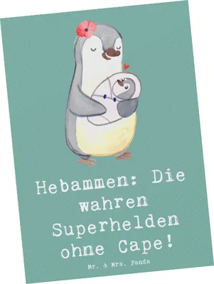 Produktbild von Mr. & Mrs. Panda Postkarte Hebamme Superheld - Meeresbrise - Geschenk, Beruf, personalisierte Geschenke, Berufsliebe, Berufe, Hausgeburt, für Berufstätige, Grußkarte