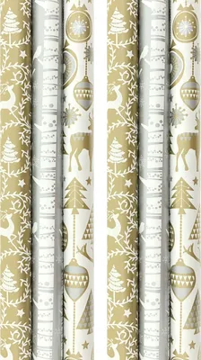 Produktbild von Sortiment Gold- und silberfarbenes Luxus-Weihnachtspapier, Geschenkpapier, Geschenkpapier – 200 x 70 cm – 6 Rollen