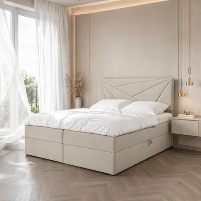 Obrázek produktu pro Skříňová pružinová postel TEO 2 - postel 140x200 cm s matrací Bonell, s boxem na ložní prádlo a topperem.  (Béžová)