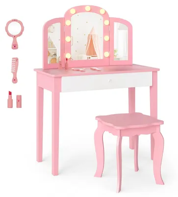 Productafbeelding van FANTASK 2-in-1 prinsessen make-uptafel met lade en kruk, kindermeubel