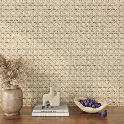 Productafbeelding van Zelfklevende wandbekleding met rattan-look, beige, voor meubels en kasten - 40 cm x 7m