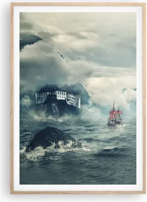 Produktbild von Gerahmtes Poster - Rahmen in heller Eiche - Sturm Berge Segelschiff - 70x100 cm - Wand Bild - Wanddeko - Wandbilder - Wandposter - Bilderrahmen - Bilder - Kunstdruck - Wandbild - P2NPA70x100-4208