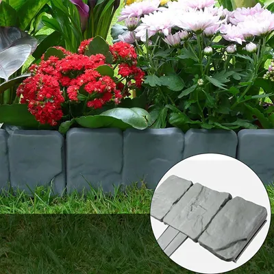Produktbild von Gartenpalisade Rasenkante Bruchstein-Optik grau 250cm Kunststoff 10er-Set