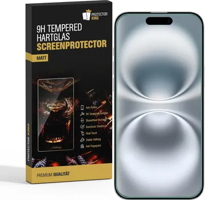 Produktbild von 1x 9H Panzerglas für iPhone 16 Plus matt Anti-Reflex entspiegelt echtes Tempered Glass Panzerfolie Displayschutz Schutzglas Schutzfolie Screen-Protector